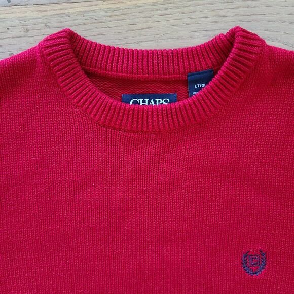 Chaps Men's Red Long Sleeves Crewneck Pullover Sweater Size Large Tall LT Logo - Picture 3 of 16